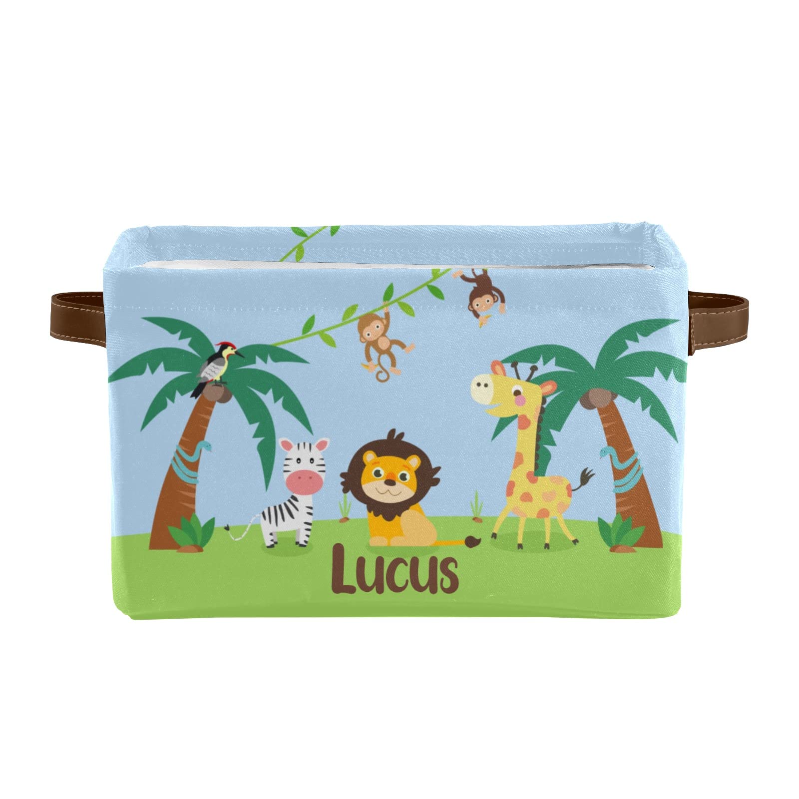 Deven Jungle Lion Giraffe Zebra Personalized Large Storage Baskets for Organizing Shelves with Handle,Closet Decorative Storage Bins for Bathroom,Nursery,Home 1 Pack