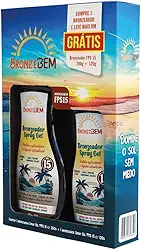 BronzeBem Kit Bronzeador Spray Gel FPS 15, 2 Unidades (200g + 120g), com Chá Verde e Aloe Vera, Textura Leve e Rápida Absorção