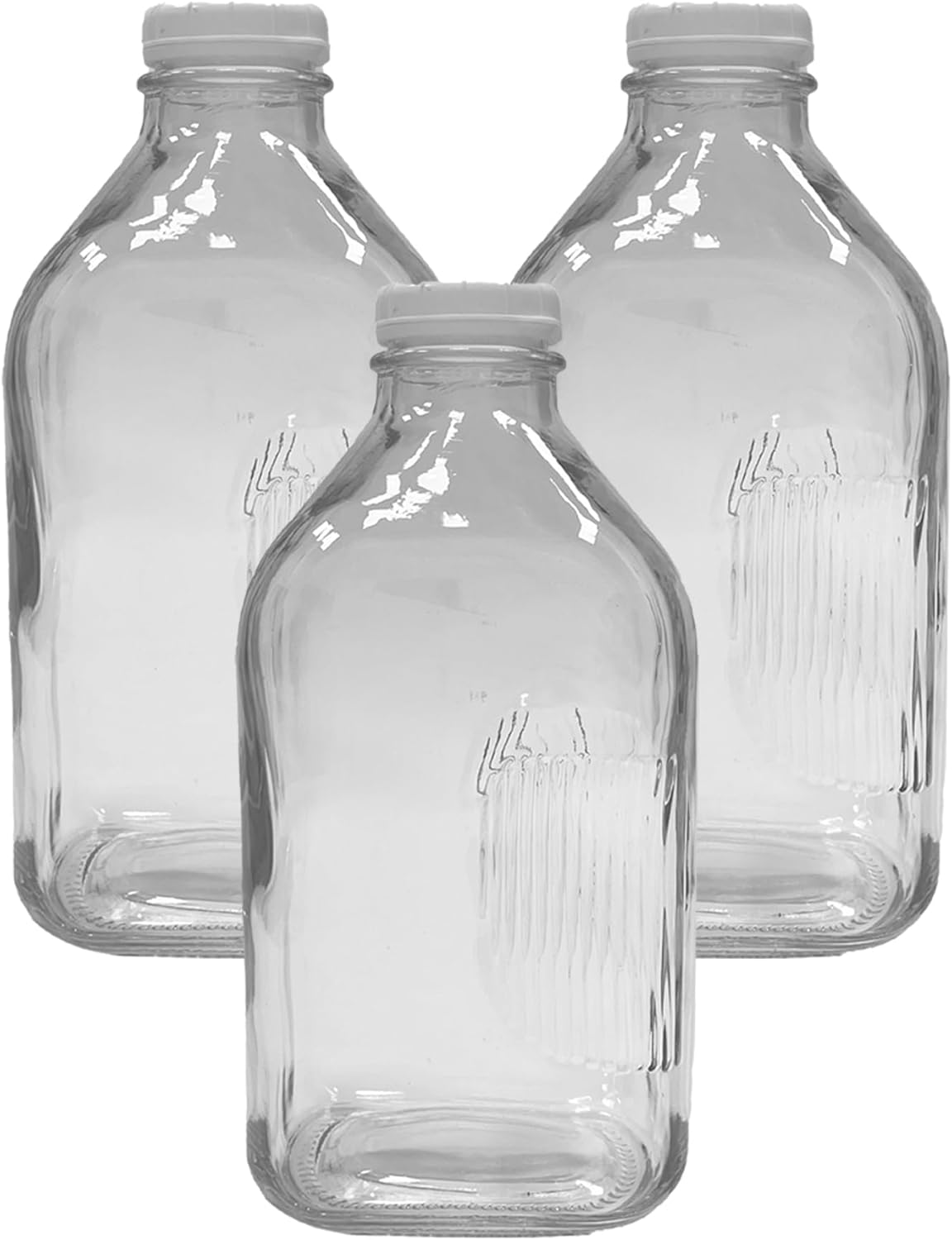 Glass Beverage Jug, 64 oz, Clear, Wide Mouth with Groove Handle and Airtight Lid (6)