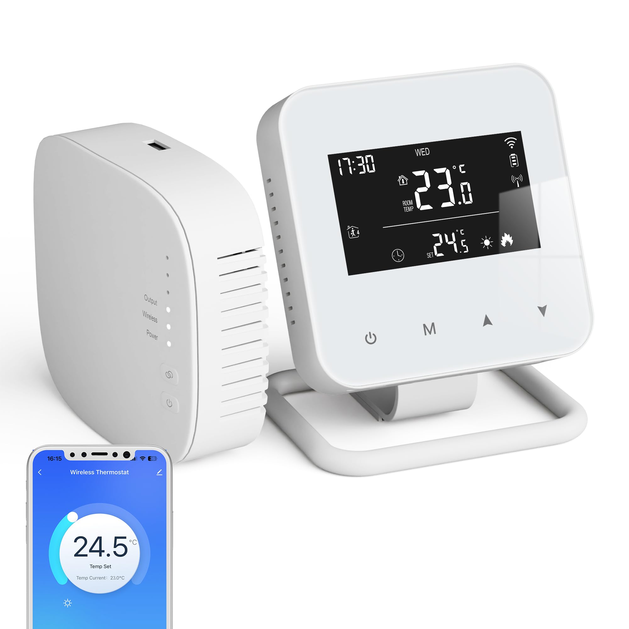 Termostato WiFi Apto para calderas de Gas y válvulas termostáticas Programable Diariamente Alimentado por USB y batería Compatible con Alexa y Google Assistant - Control Tuya
