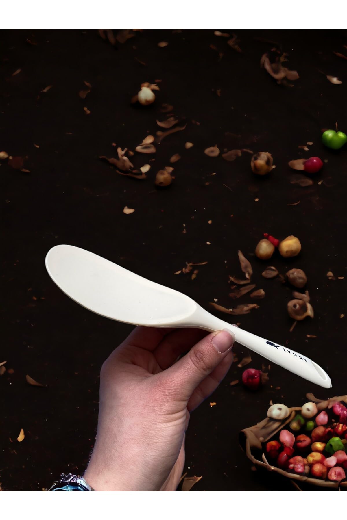 Multiamo Sert Uçlu Isıya Dayanıklı Silikon Kaşık Seti, 28 cm-22 cm-20 cm, Krem