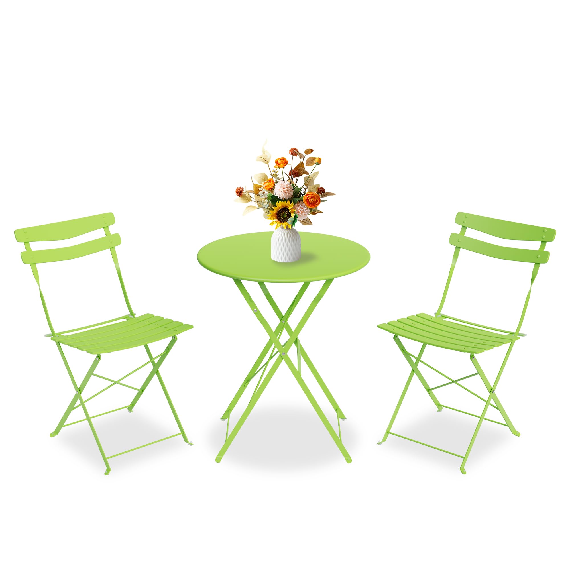 Aptliton Space-Saving 3-Piece Collapsible Metal Bistro Set – Weatherproof Indoor & Outdoor Table with 2 Folding Chairs – No Assembly Required – Perfect for Balcony, Garden, Porch, Deck Light Green