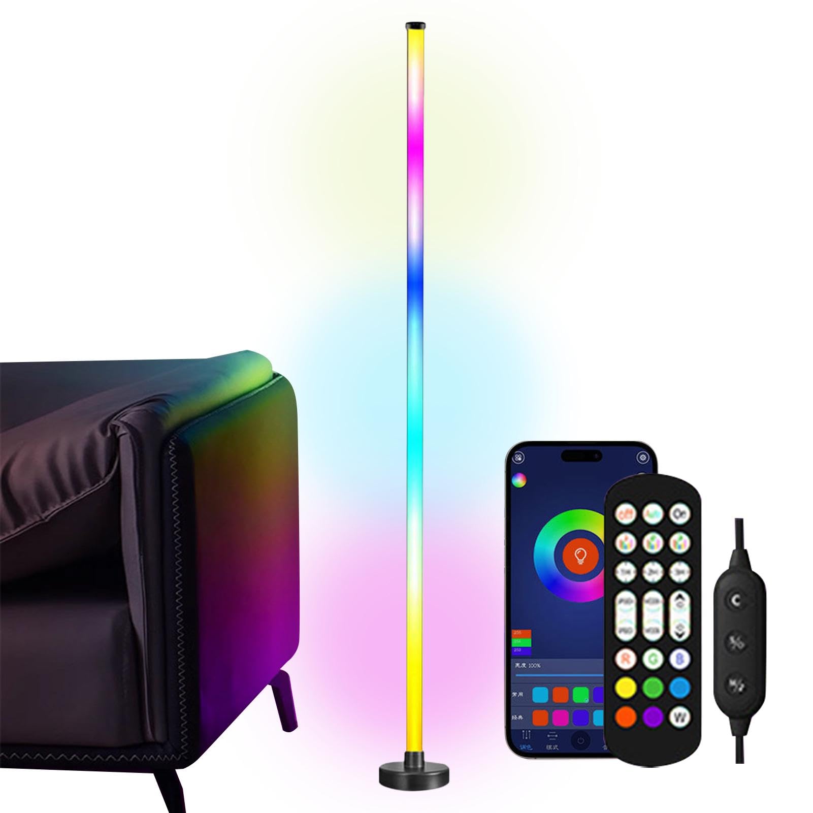 Generic 10W Rainbow RGB Floor Lamp - 1000 Colors LED Corner Floor Lamp with Remote Control & App Control, High Efficiency, Indoor Use