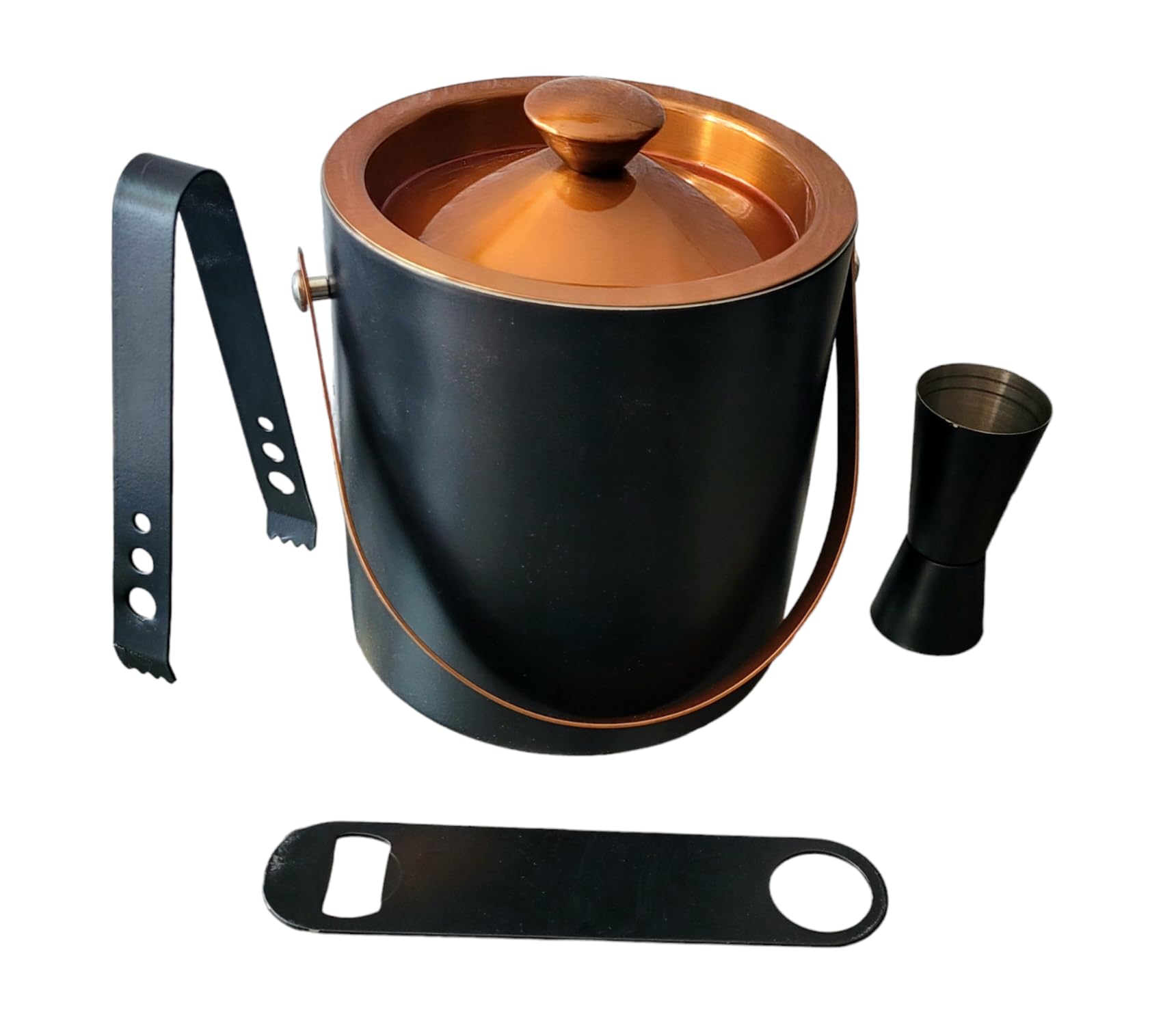 Nooks Stainless Steel Insulated Ice Bucket with Opener and Ice Tong and peg Measure | Keeps Ice Cold for 6 h | Great bar Tools for Home bar Accessories, Mini bar Medium. (Medium)