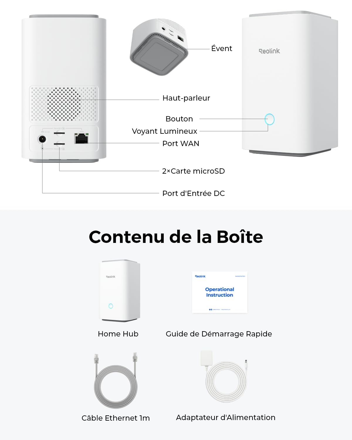 Reolink Home Hub Centre Surveillance WiFi Stockage Local sans Abonnement | Wi-Fi 2.4/5GHz, Supporte 8 Caméras, Stockage Extensible Jusqu'à 2 To, Chiffrement AES-128, Lecture Vidéo 16MP pour Reolink