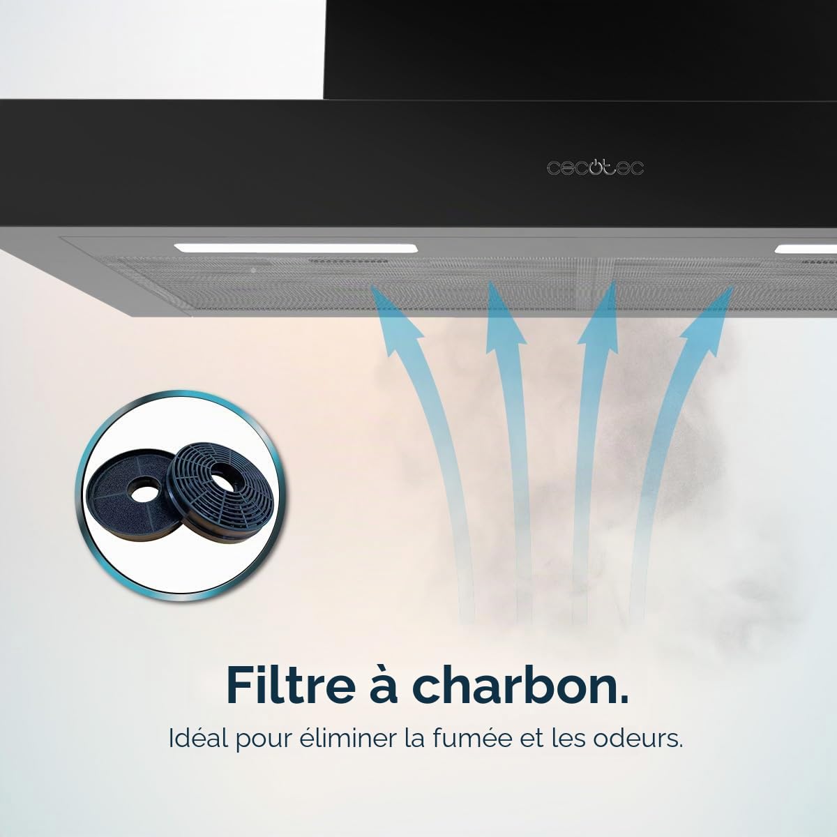 Cecotec Hotte Aspirante 60 cm Type T Bolero Flux TM 606500 Black A. Moteur 165W, Finition en Noir, Aspiration 650m3/h, Contrôle Mécanique, 3 Niveaux de Puissance, Éclairage et Filtre à Charbon