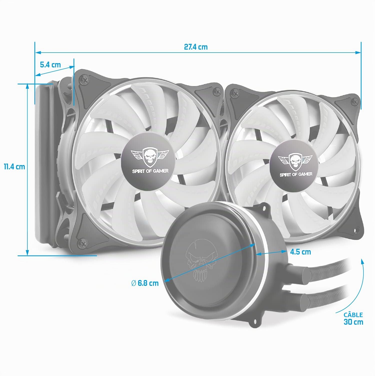 Spirit Of Gamer – LIQUID FORCE 240 ARGB - Kit watercooling Pour Processeurs Intel Et AMD – Rétro-Eclairage RGB Adressable 3 Pin / 5 Volts – Ventilateur 120mm X 2
