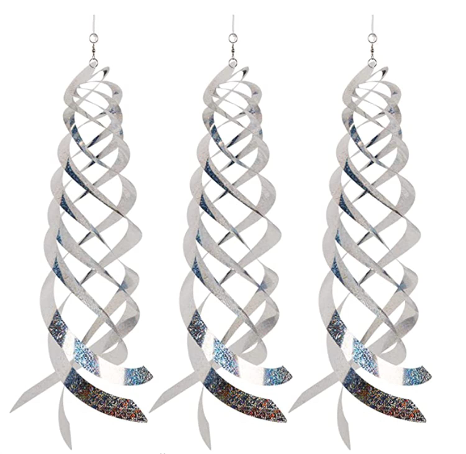 DELFINODELFINO Bird Spiral Reflectors Silver Mylar Spinner, Decorative Bird Scare Device to Keep Birds Away Like Woodpeckers, Pigeons and Geese, Bird Repellent Spiral Reflectors Keep Birds Away From Pool