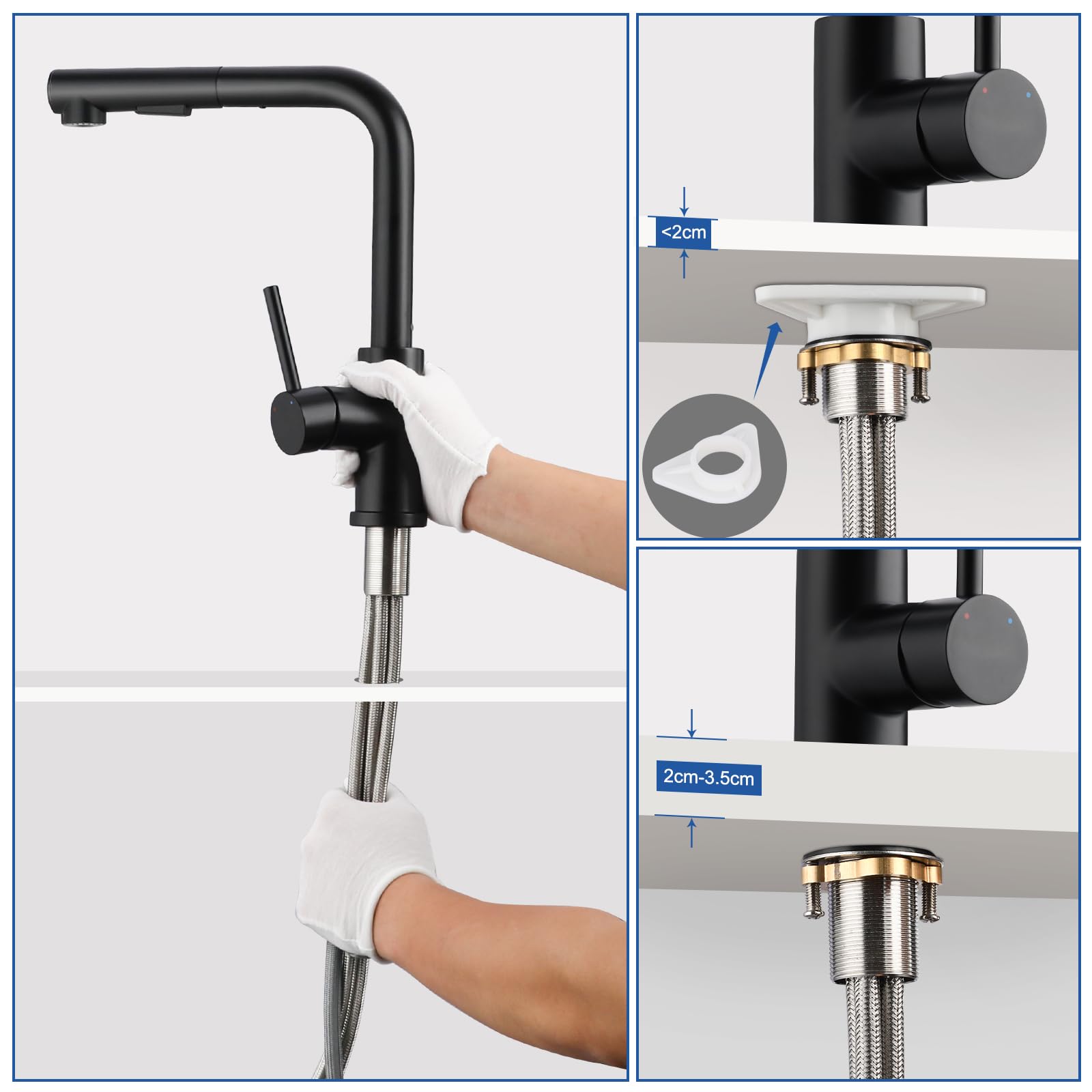 Küchenarmatur mit Brause Ausziehbar, Hochdruck Wasserhahn Küche Schwarz 360° Drehung, Spültischarmatur mit Brause zwei Wasserstrahlarten, Küchenwasserhahn aus Edelstahl, Mischbatterie