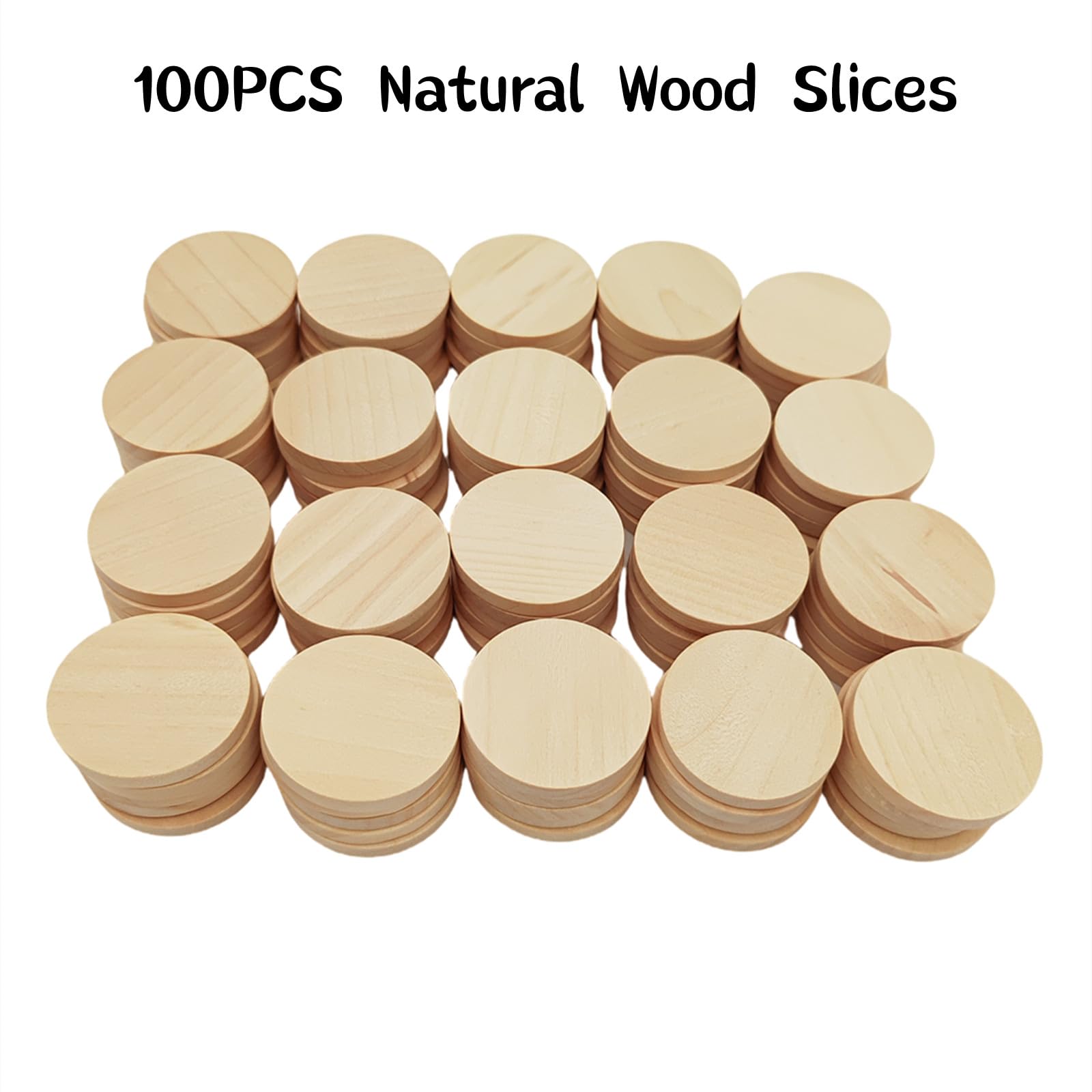 100PCS Natural Wood Slices Blank Round Wooden Discs Unfinished Wood Circles Blank Wooden Ornaments for DIY Crafts (3.8cm) - Image 3