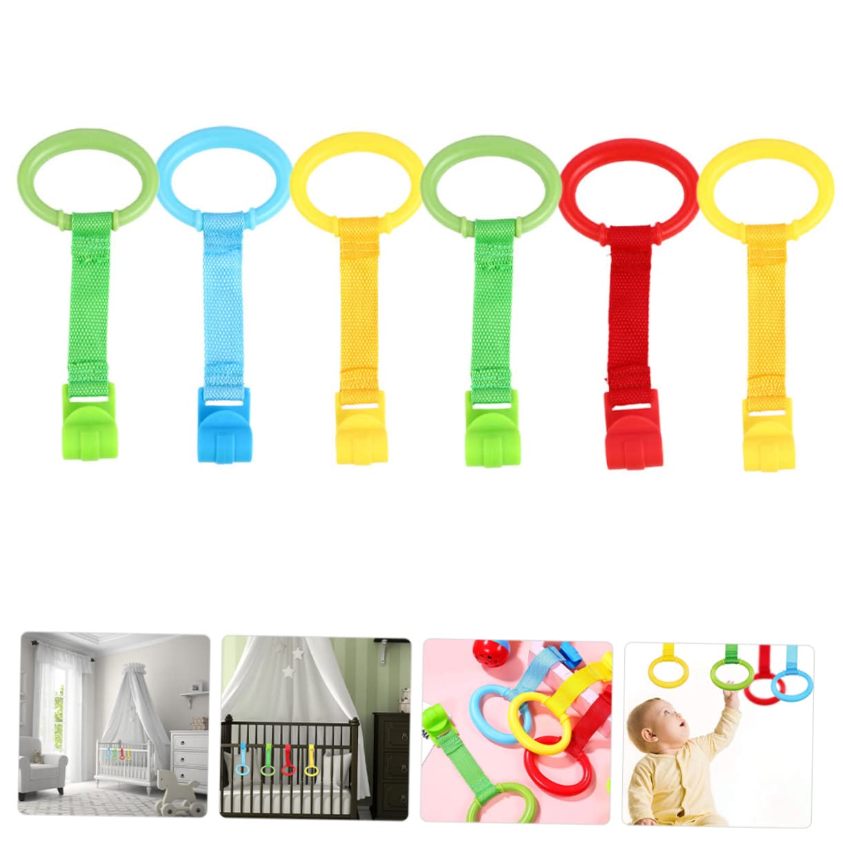 Hohopeti Pull Rings Set 6pcs Stand up Ring Safe Sturdy for Infants Toddler Walking Aid