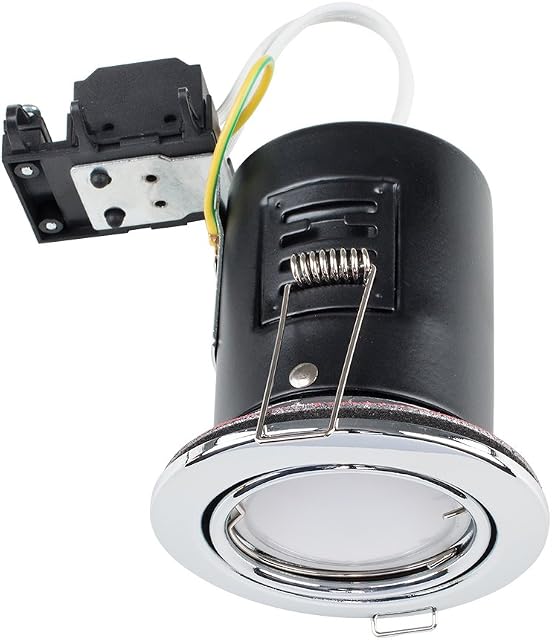 MiniSun Pack of 10 Fire Rated Polished Chrome Tiltable GU10 Recessed Ceiling Downlights - Complete with 5w LED Bulbs [6500K Cool White]