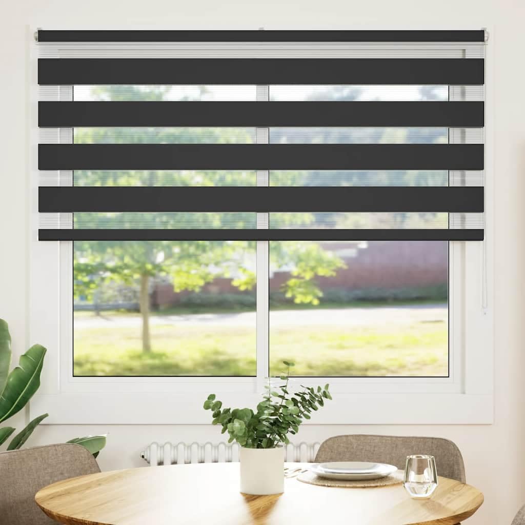 Rollo Zebra, Schwarz, 160 x 150 cm, Polyester | Blickdicht, doppellagig, Wandmontage oder ohne Bohren, leicht zu reinigen, Kindersicherung