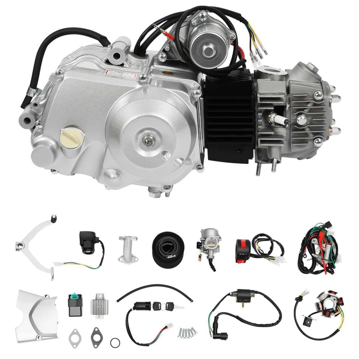 Motor ATV de 4 tiempos de 125CC, motor de kart monocilíndrico horizontal, arranque eléctrico refrigerado por aire, encendido CDI, 3 marchas hacia adelante con marcha atrás, incluye cableado + filtro
