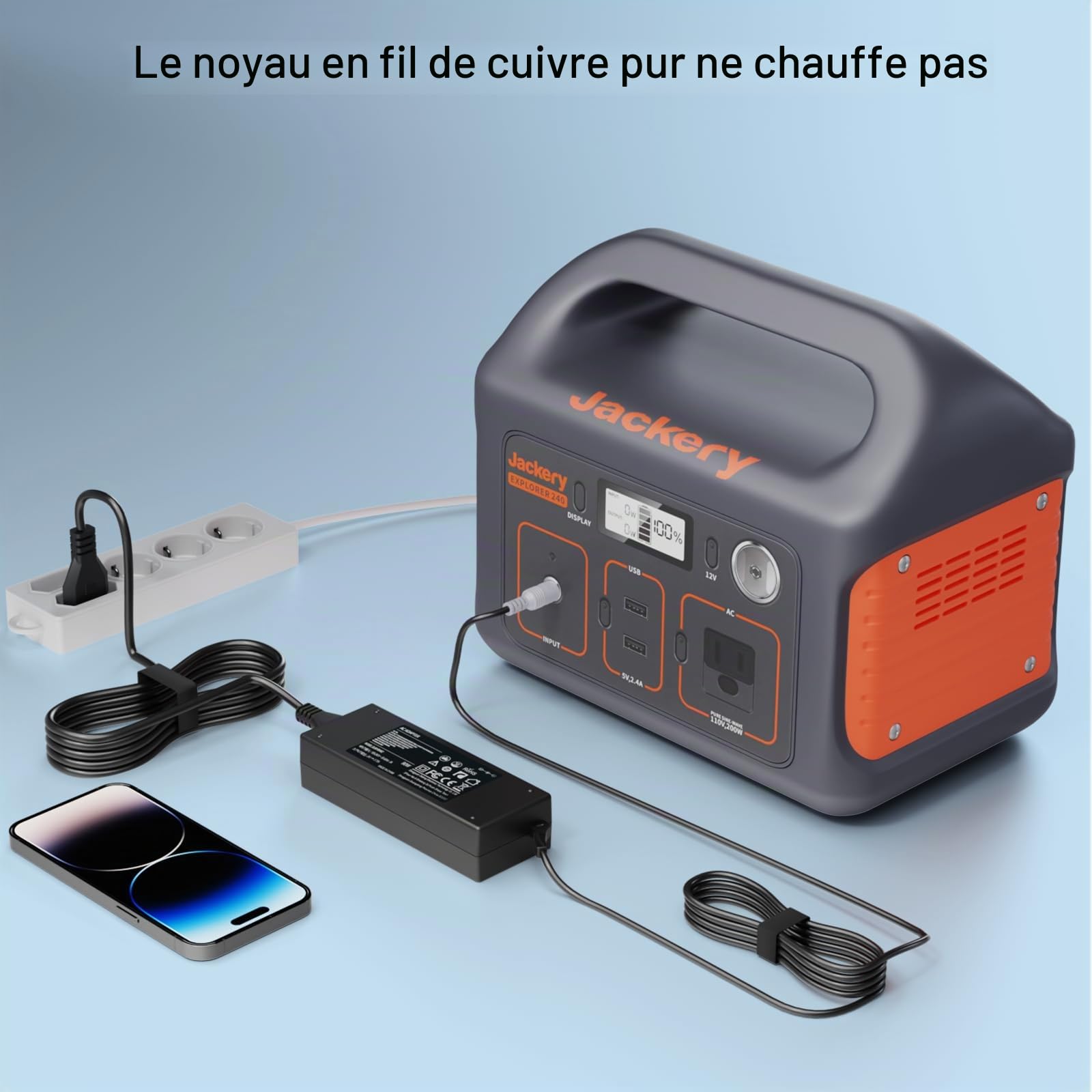 Chargeur 90W pour Jackery Explorer 160 240 300 500 550 E300 E500 E550 | Portable Power Station Générateur solaire 167Wh 240Wh 293Wh 518Wh Câble d'alimentation de batterie
