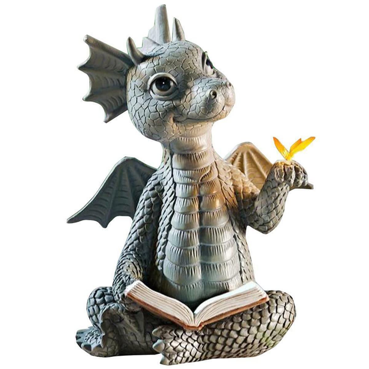 Courtyard Little Dragon Sculpture, Cute Reading Book Dragon Statues Resin Garden Dragon Sculptures Art Ornament Gift for Lawn Garden Patio Yard Home Decor(Reading dragon)