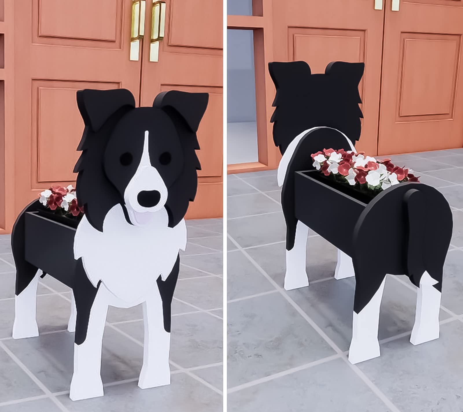 Onecen Big Dog Planter PVC Animal Plant Pots Outdoor Indoor Garden Office Home Decor Planters Holder for Succulent Flower Large Plant Flower Pots Outside (White&Black Shepherd) - Image 2
