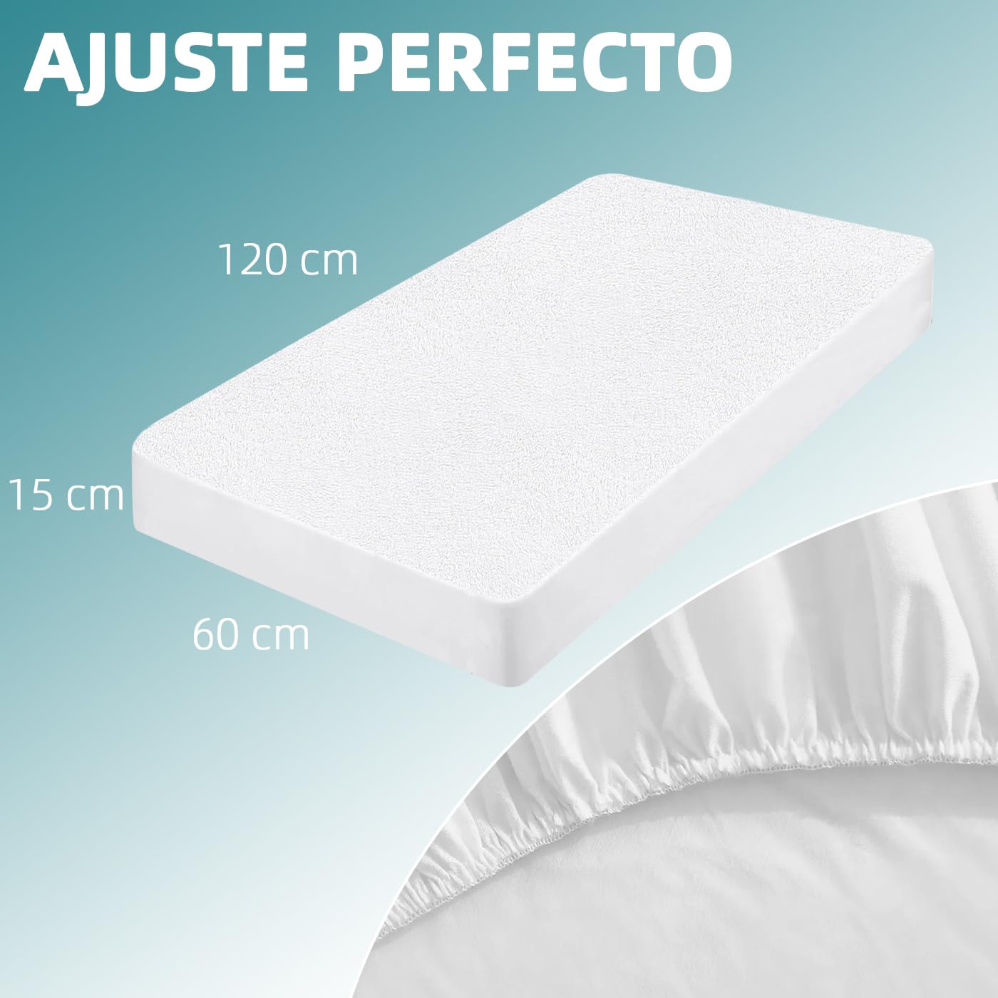 MERCURY TEXTIL- Protector de Colchón para Cuna 60x120cm, Protector Impermeable y Transpirable, Cubre Colchón Absorbente y Anti ácaros. — view 3