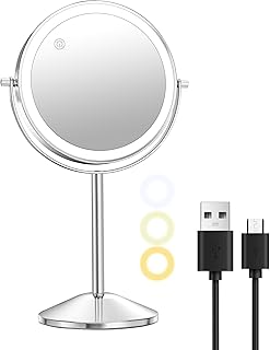 Espejo de maquillaje iluminado 10X con aument...
