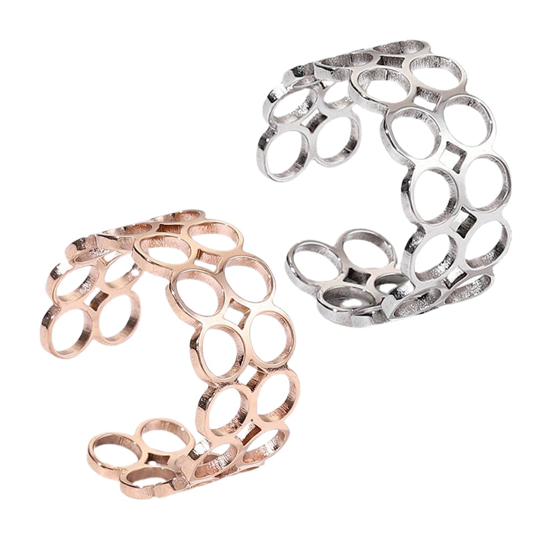 ZCSOWEConjunto de 2 anillos de acero inoxidable de doble capa y forma geométrica circular calados (plata/rosa) para mujeres