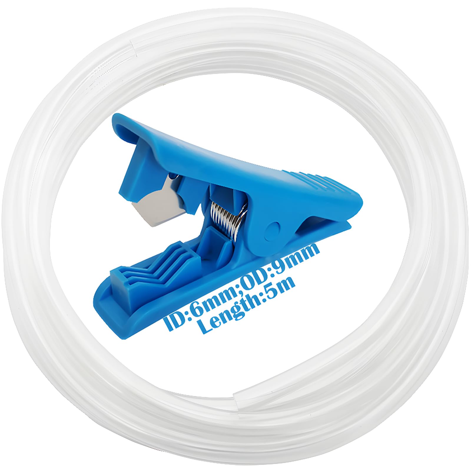 Tubo PVC, CESFONJER Tubo Trasparente di 5 Metri, Addensato Tubo Flessibile, tubo flessibile antigelo con 1 tagliatubi (diametro interno 6 mm x diametro esterno 9 mm)