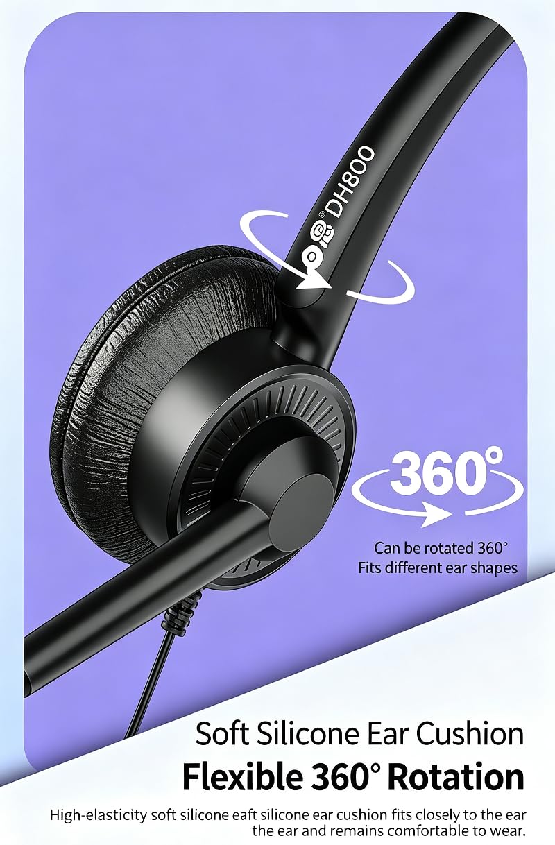 Cuffia cablata con Cavo TPE Resistente per Call Center, antinterferenza elettromagnetica, Cuscini Auricolari delicati sulla Pelle, Supporta l'uso su Orecchio Sinistro e Destro,Upgrade,3.5mm