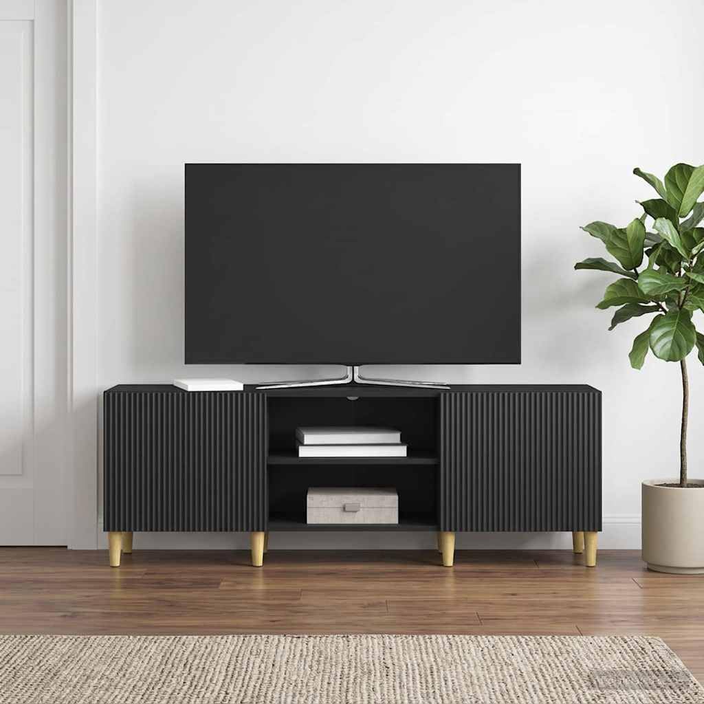 Mobile TV Nero in Legno Ingegnerizzato 150 x 31 x 50 cm con Ripiani e 2 Porte a Cerniera, Supporto Versatile per Soggiorno, Tavolino e Consolle per Televisore