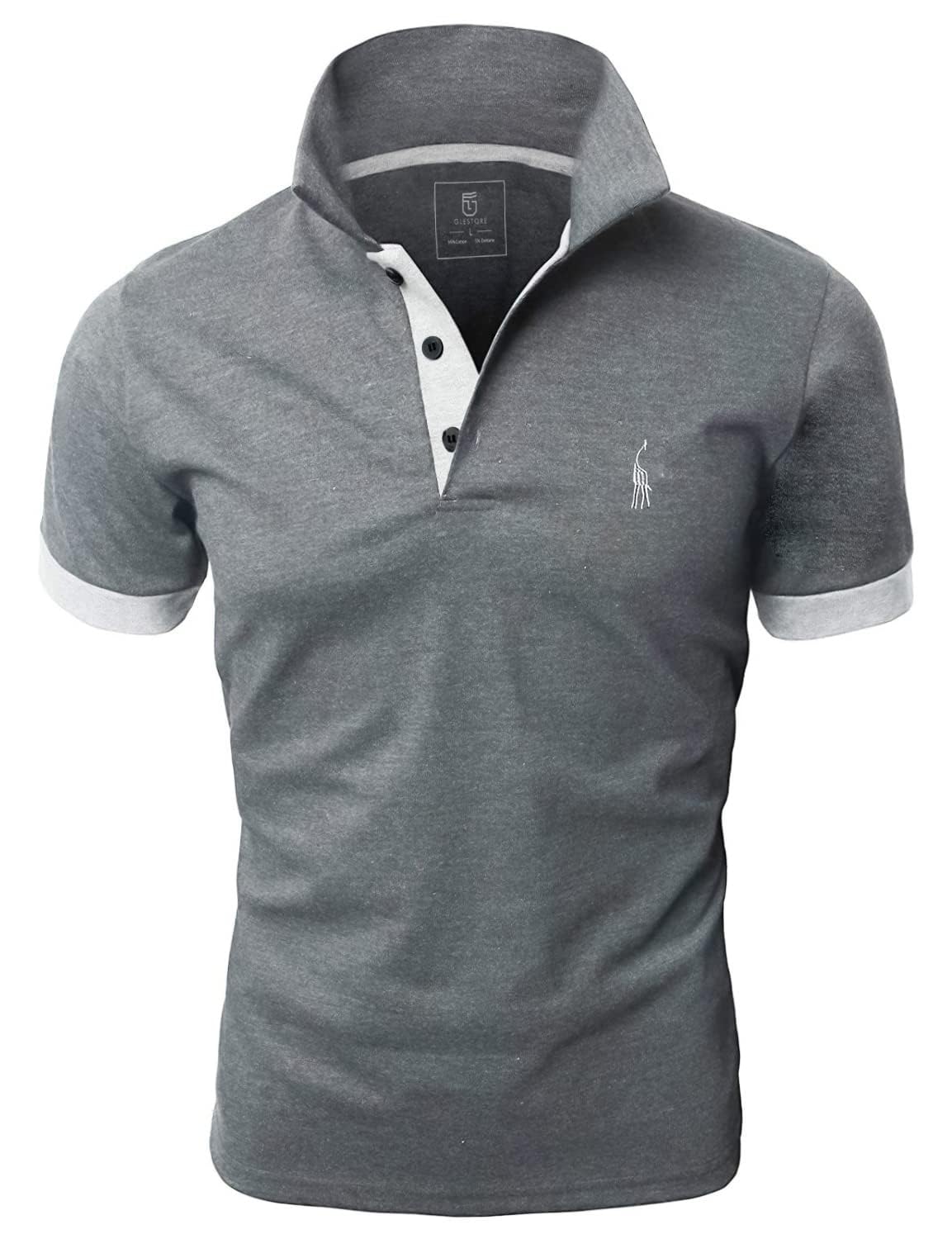 GLESTORE Herren Kurzarm Poloshirt Baumwolle Giraffen Stickerei XS-5XL | Männer Sommer Polohemd T-Shirts Regular Fit Casual Sport Golf Elastisch Pflegeleicht