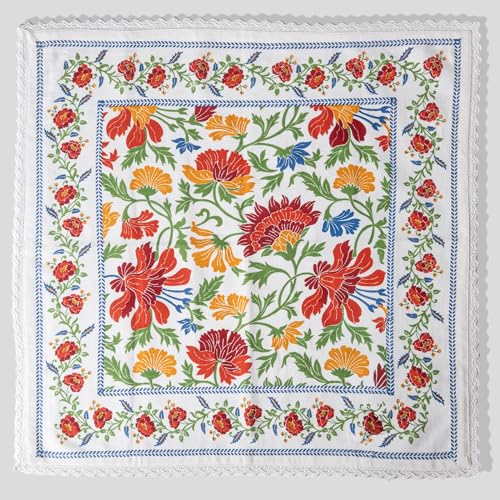 Image of FINGERCRAFT Floral Print Cloth Napkins Set of 12 Cotton Linen Blend Fabric with Classic Lace 20x20 Inch Dinner Napkin Durable and Good Absorbency for Home, Hotels, Parties (Persian Floral)