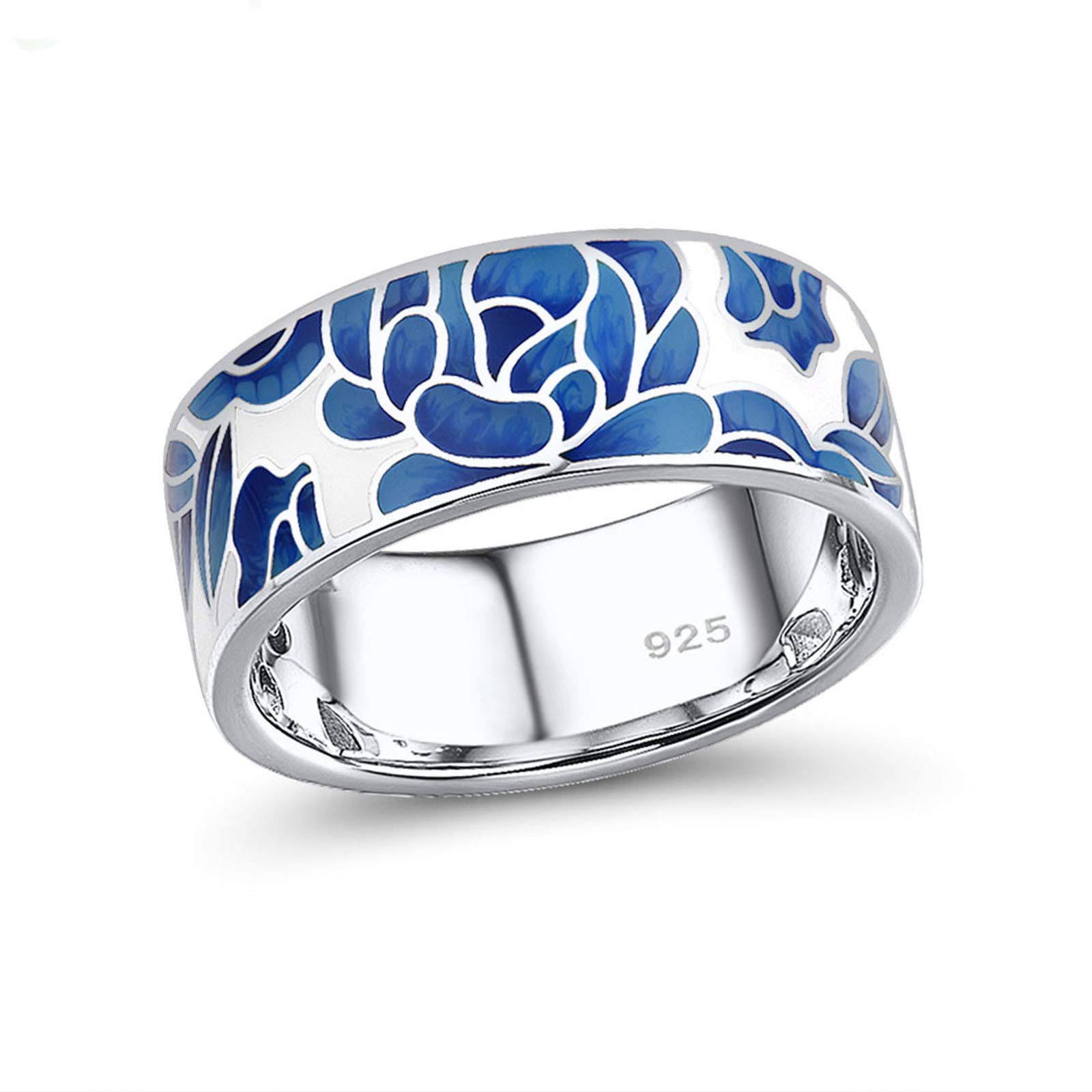 Santuzza925 Sterling Silver Enamel Flower Pattern Ring for Women