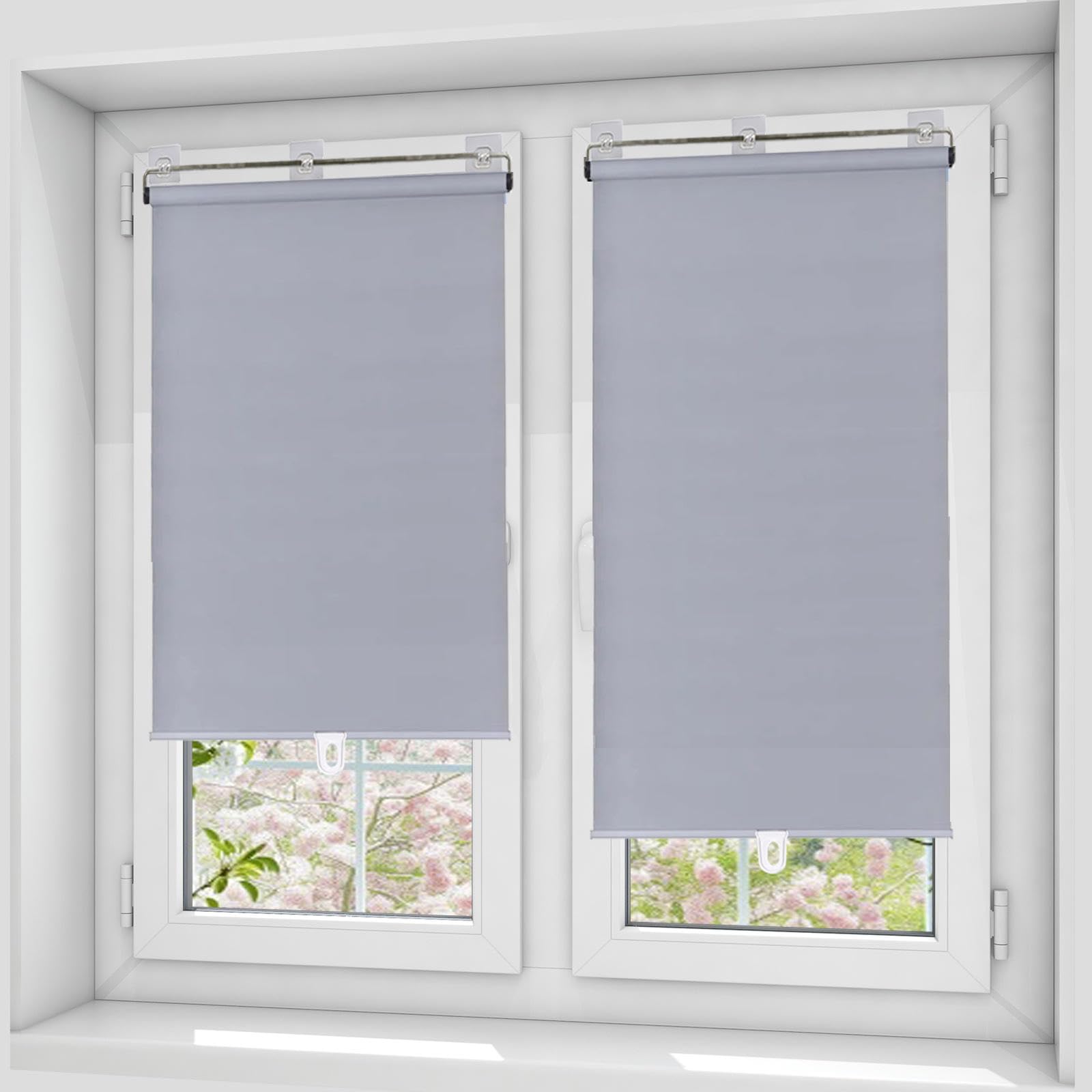 Einziehbare Verdunkelungsrollos,Federrollos Für Innenfenster,Raumverdunkelnde Rollos,Uv-Schutz Wasserdichtes Gewebe,32-150cm Breit, Für Haus Und Büro,Grey-125x150cm(49.2x59in)