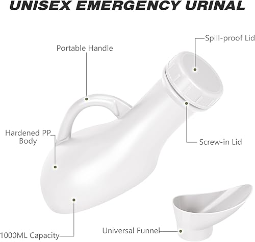 Miniatura 2 de Urinario femenino a prueba de derrames, 33.8 fl oz, urinarios para hombres a prueba de derrames, embudo de orina unisex, orinal portátil para