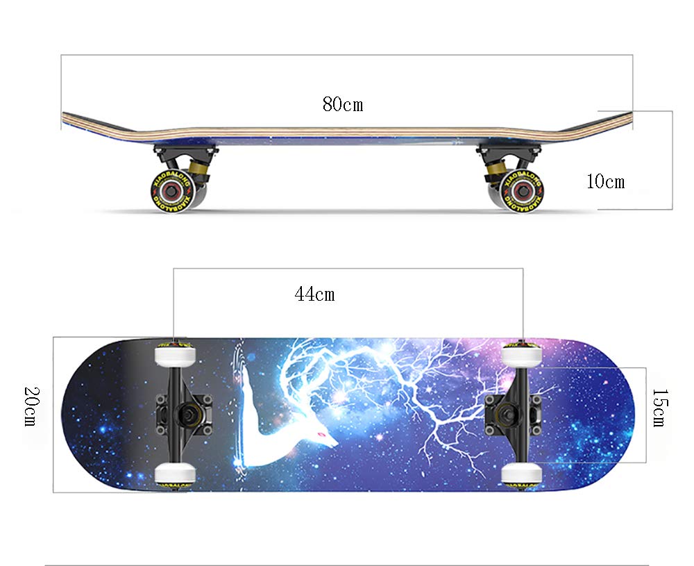 Skateboard Completo, 30 * 8in 9Capas Maple Wood Tabla de Skate Retro, PU Alta Velocidad Rueda +ABEC-11Rodamientos, para Principiantes y Profesionales