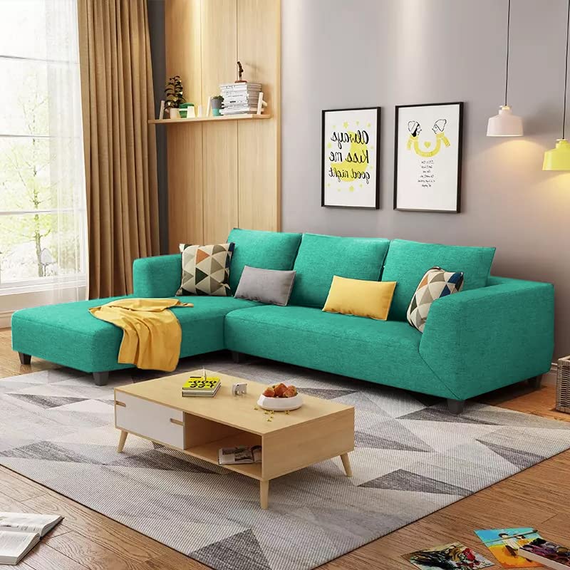 Image of Galib RHS 4 Seater L Shape Sofa Set for Living Room (Turquise Fabric)