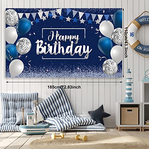 Image of Tatuo Navy Blue Birthday Confetti Balloons Kit Set Photography Backdrop Banner Package for Boys Girls Men Women Birthday Party Decorations Supplies(Navy Blue and Silver)