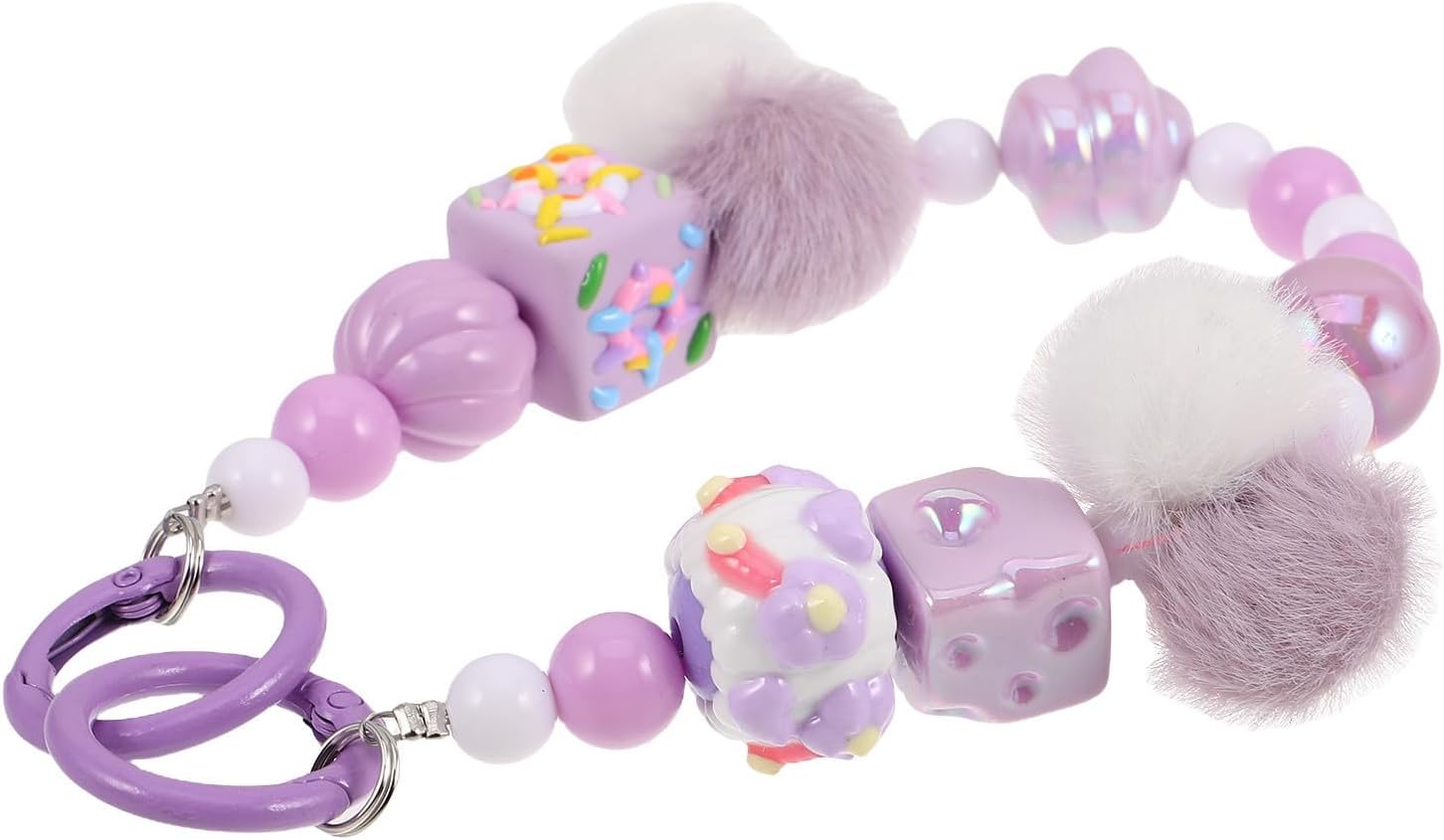 Cute Beaded Phone Charm Keychain for Phone Case and Earphone Case Acrylic Material with Creative Hand-painted Plush Beads Decoration