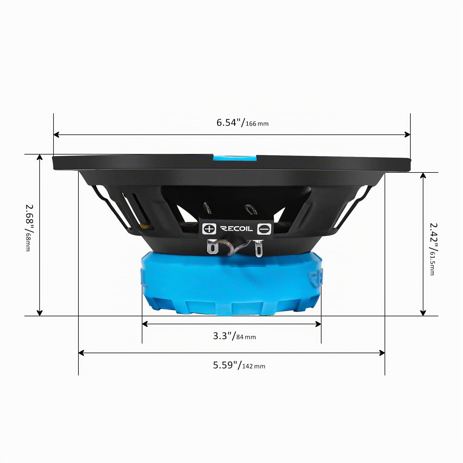 RECOIL RCX65 Echo 165mm (6,5 Zoll) 2 Wege Koaxial Lautsprecher Set Paarleistung 100 Watt RMS 200 Watt Maximal Auto Lautsprecher