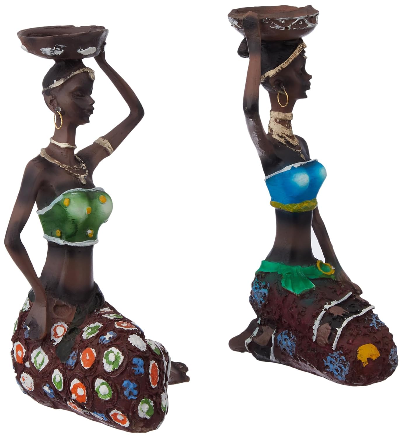 Handcrafted Home Decor Art Piece | Sitting African Tribal Women with Candle Holder | Set of 2 (Multicolor) 1