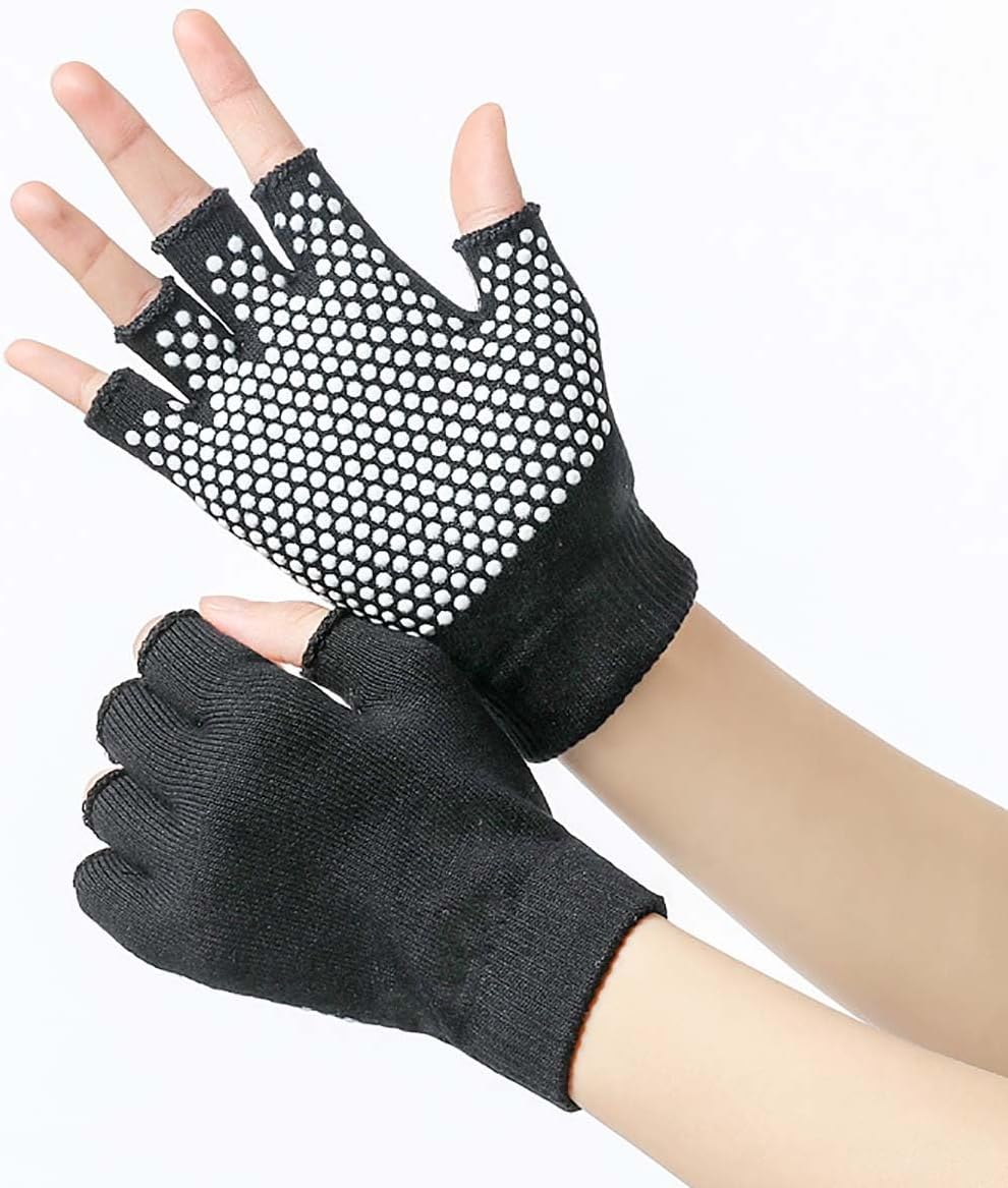 Non-Slip Yoga Gloves for Women & Men, Half-Finger Cotton Pilates Barre Gloves with Silicone Grips for Home Workout & Fitness, Multi-Color image 3