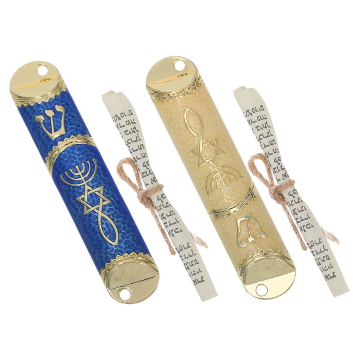 POPETPOP 2 Zestawy Metalowych Mezuzach z Zwojem Żydowski Metalowy Plakietka Drzwi Błogosławieństwo Mezuzah Do Drzwi Zewnętrznych Dekoracja Domu Prezent Parapetówkę Tradycyjna Judaika