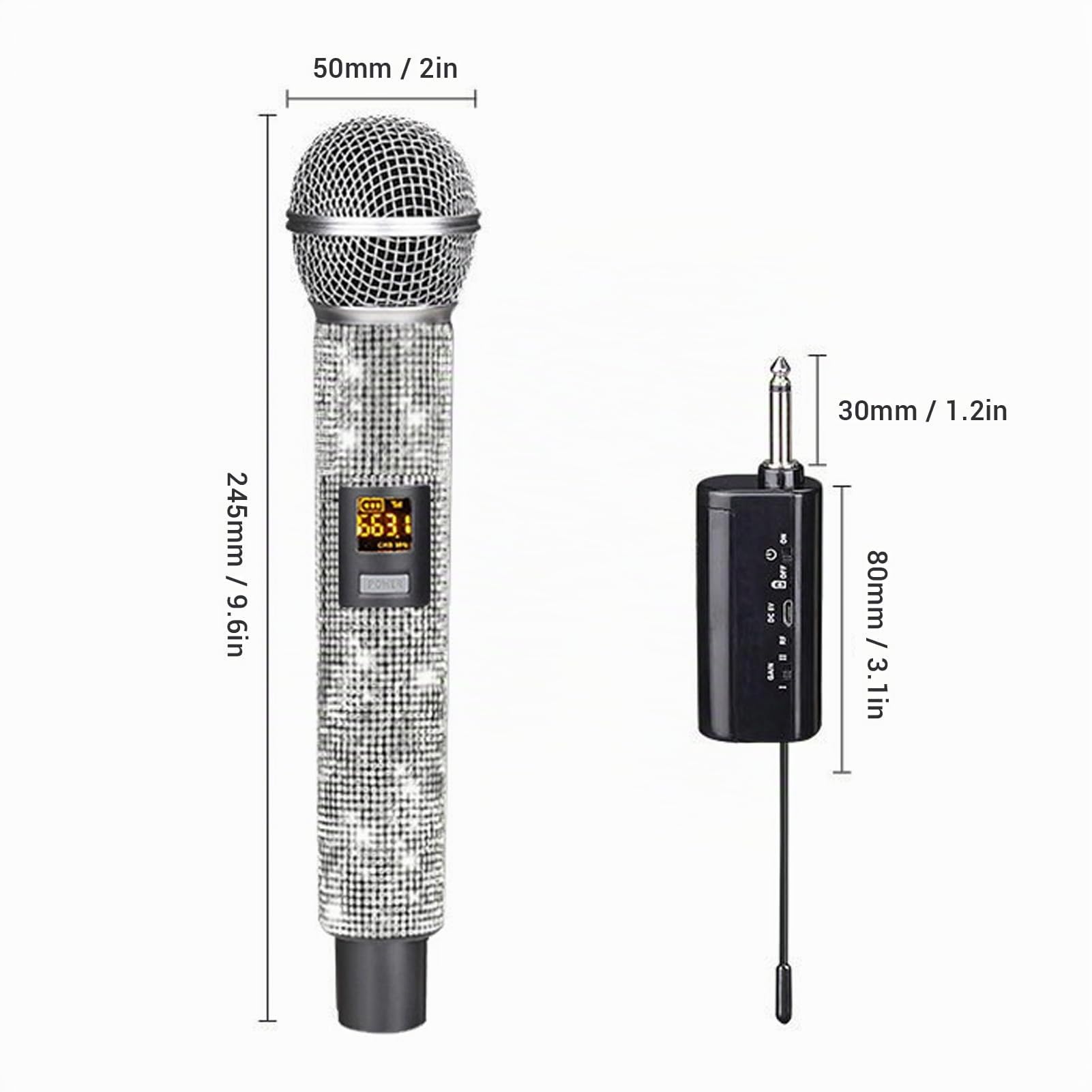 Drahtloses Mikrofon, Kabelloses VHF-Handmikrofon mit Empfänger, 30 M Reichweite, Dynamisches Mikrofon Zum Singen, Karaoke, mit Glitzer-Mikrofonhülle