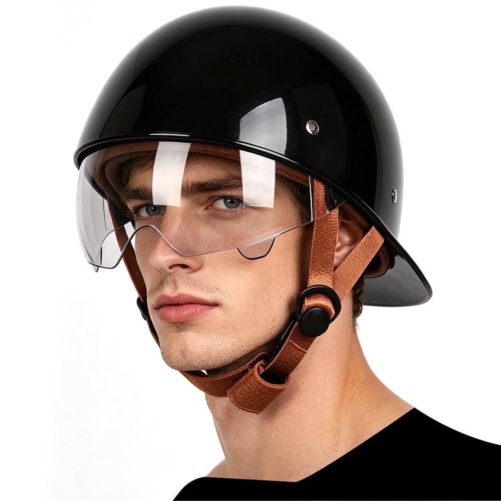 Casco Moto Vintage Mezzo Aperto, Casco Semi-Aperto a Forma di Berretto da Baseball con Visiera e Pulsante a Rilascio Rapido, Casco Jet Moto con Omologazione ECE per Scooter