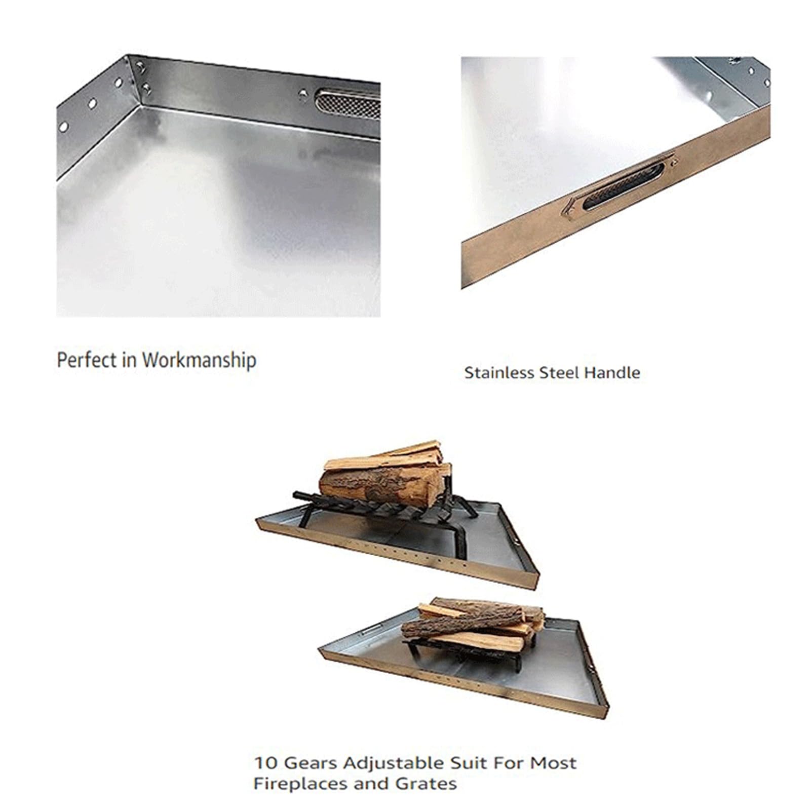 Zerodis Bandeja Extensible para Chimenea, Cenicero Ajustable de Acero Galvanizado con Asas Soporte para Brasas para el Hogar y la Sala de Estar