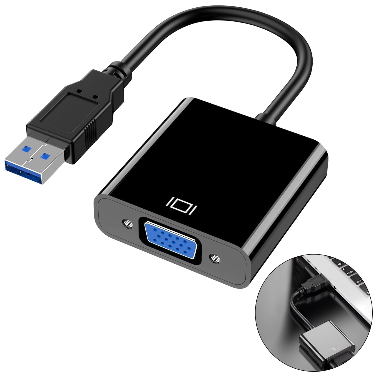 Adaptateur USB 3.0 vers VGA avec Driver Externe, Convertisseur Vidéo HD 1080p, Multi écrans pour PC, Ordinateur Portable, TV HDTV, Moniteur VGA, Projecteur, pour Windows XP/8/8.1/10/11