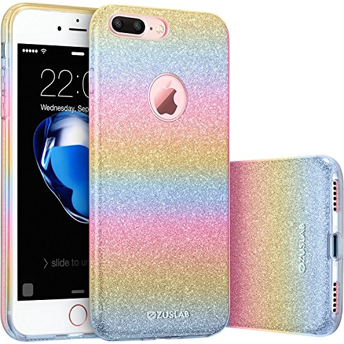 iPhone 7 Plus Case, Zuslab [Rosy Sparkle] Bling Luxury Glitter Cover, Dual Layer Fashion Protective Soft Rubber Flexible Ultra light Slim Case for Apple iPhone 7 Plus 2016 (Rainbow)