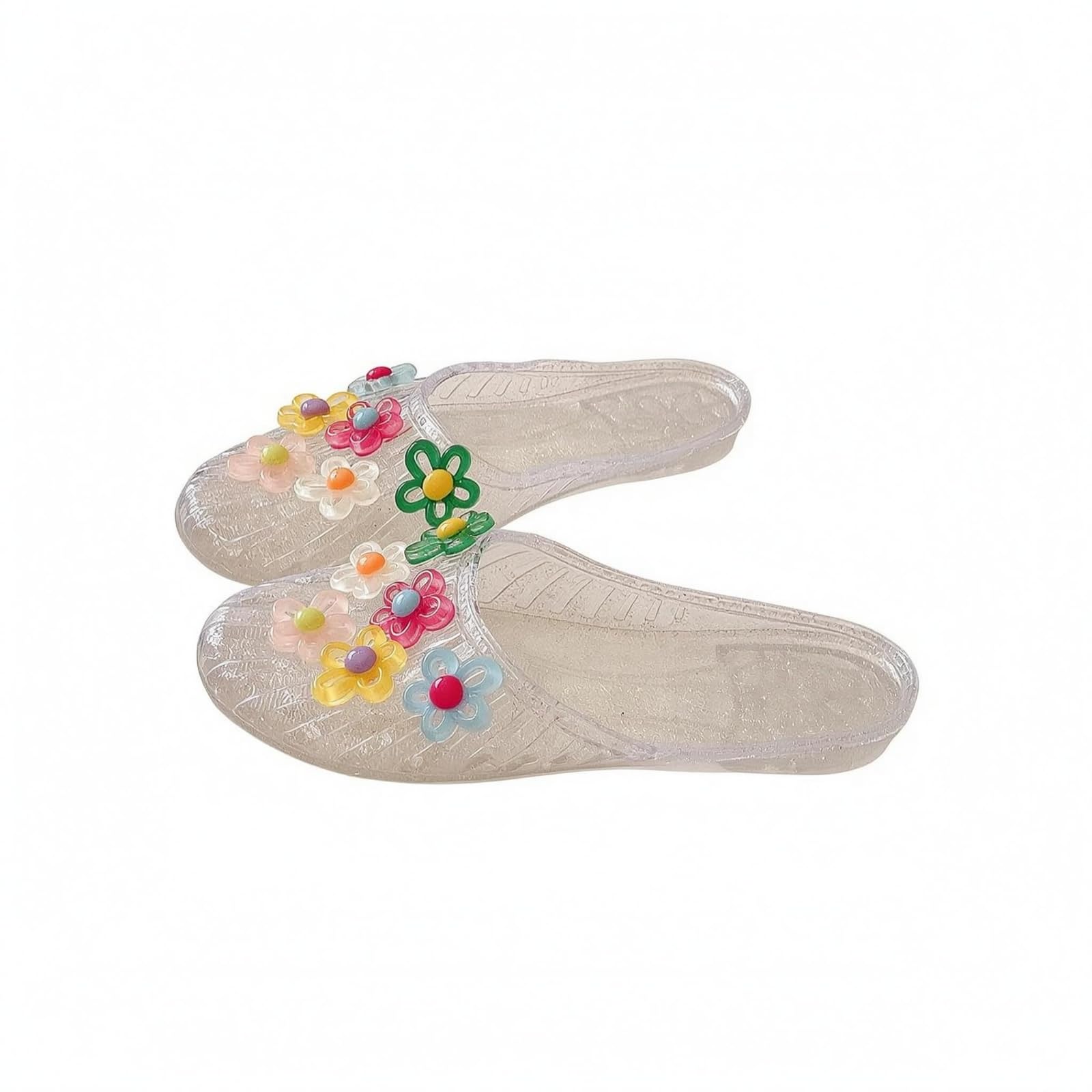 MYADDICTION uncoveredBack Flower Mule Flats Soft Upper Backless Mule Flats Wear-Resistant Slip-on Flat Shoes, White, 37-image-25