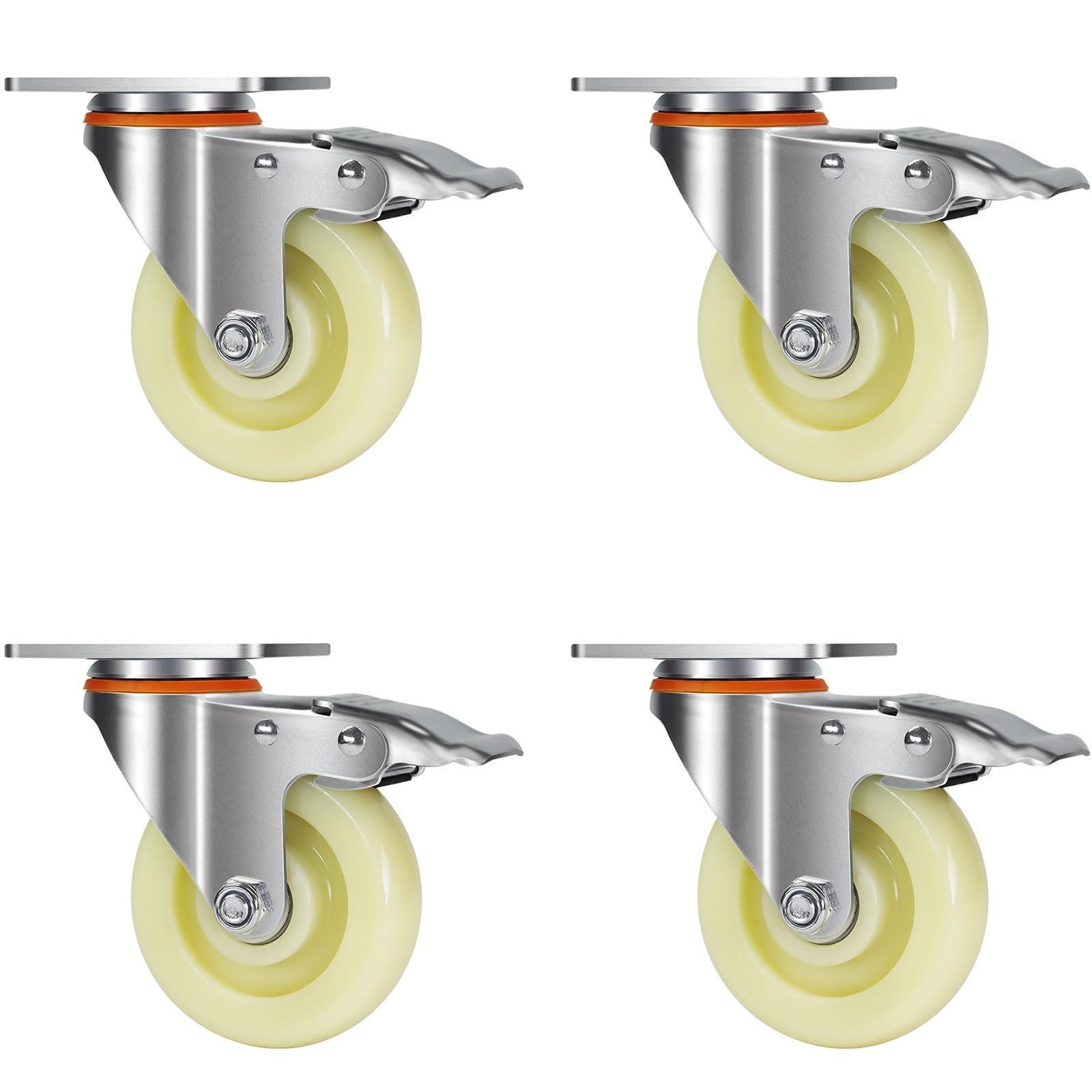 Ruote Girevoli Ruote Girevoli For Impieghi Gravosi Set Di 4 Ruote Universali Silenziose Poliuretano Ruote Girevoli Con Piastra Girevole Antirumore Ruote Girevoli Industriali(Brake swivel casters,4in)