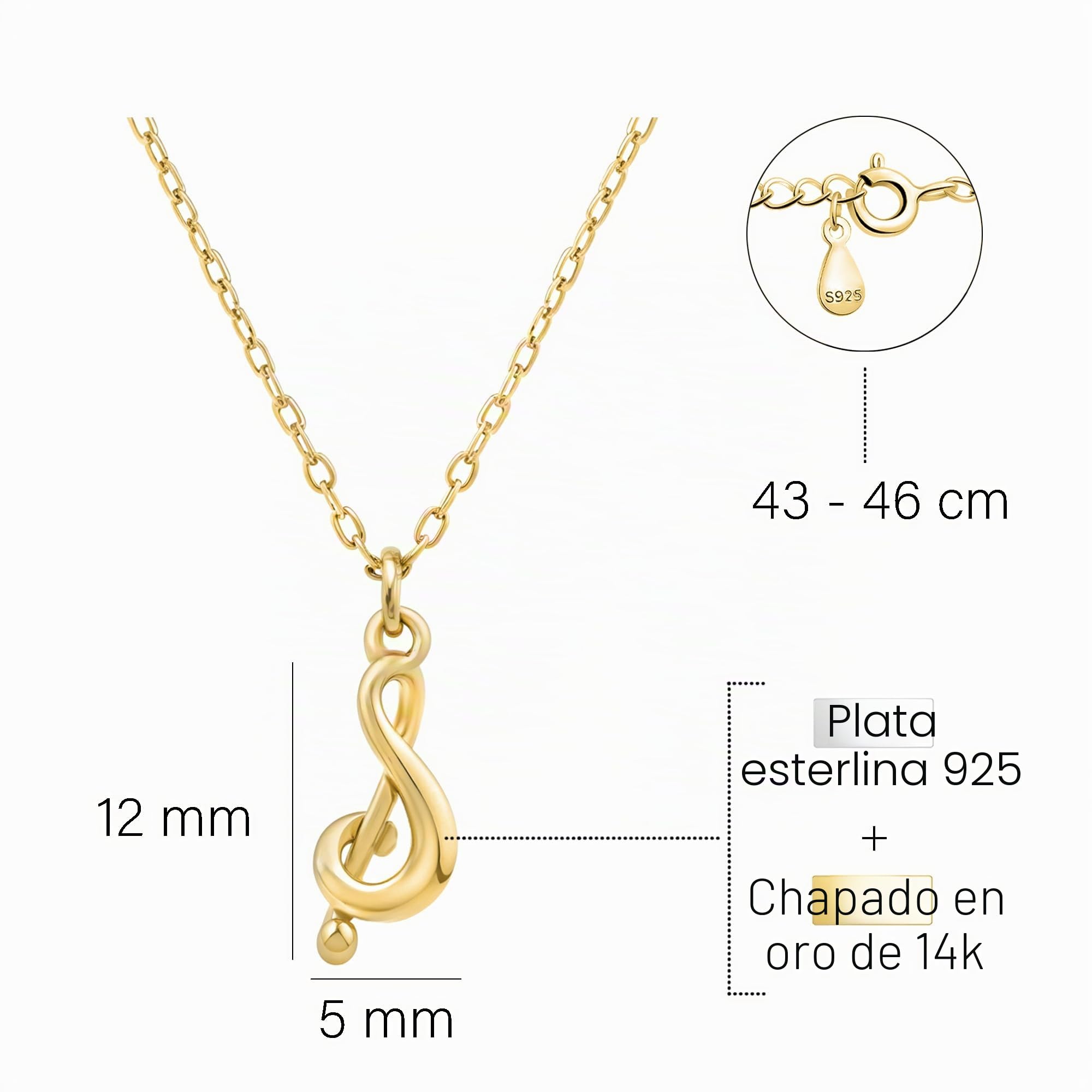 Sofia Milani - Collar para Mujeres en Plata de Ley 925 - Colgante de Música Clave de Sol