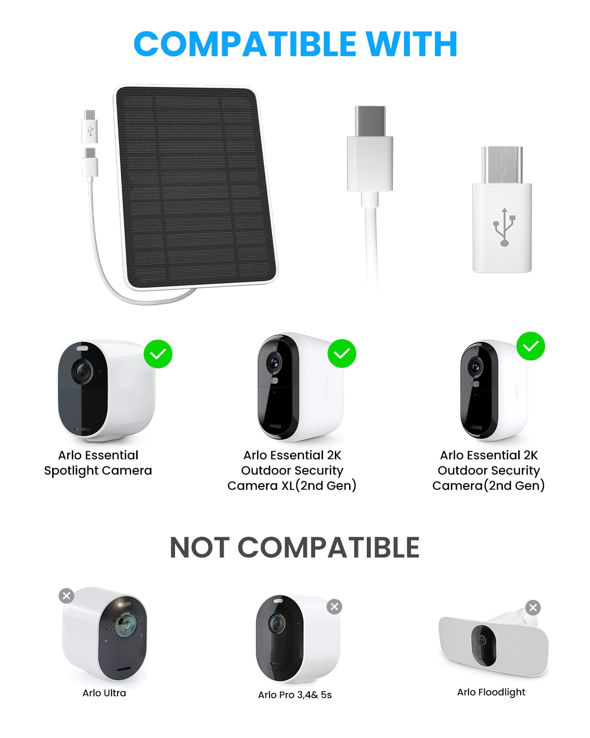 Arlo Essential 第2世代 2K カメラ＋ソーラーパネルセット Wasserstein Solar Panel for Arlo Essential 2K Outdoor Security