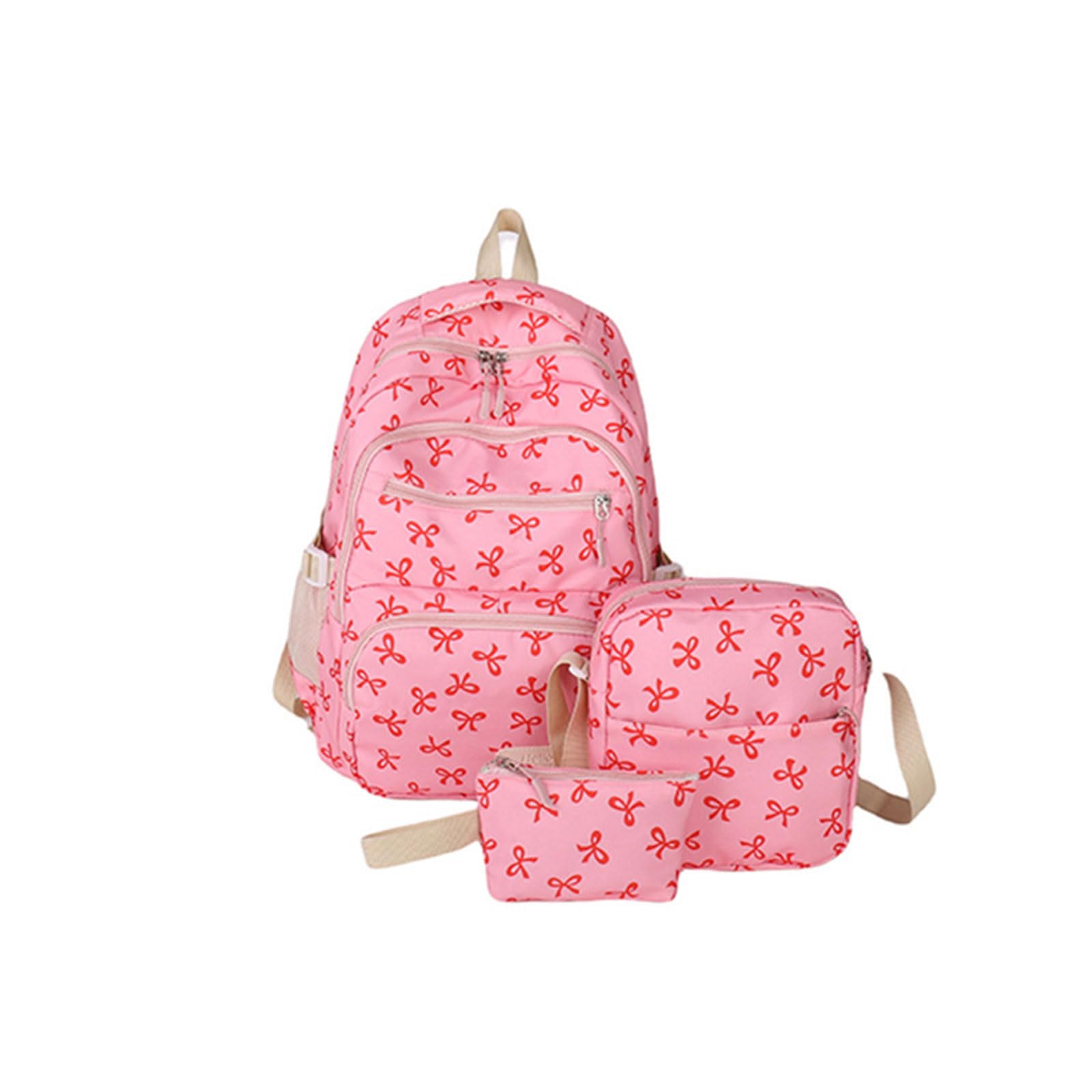 TASBER 3PCS Bow School Bags for Girls, Cute Backpack Sets Preppy School Backpack, Kawaii Girls Rucksack for Teenage Secondary Primary Middle School (Red)